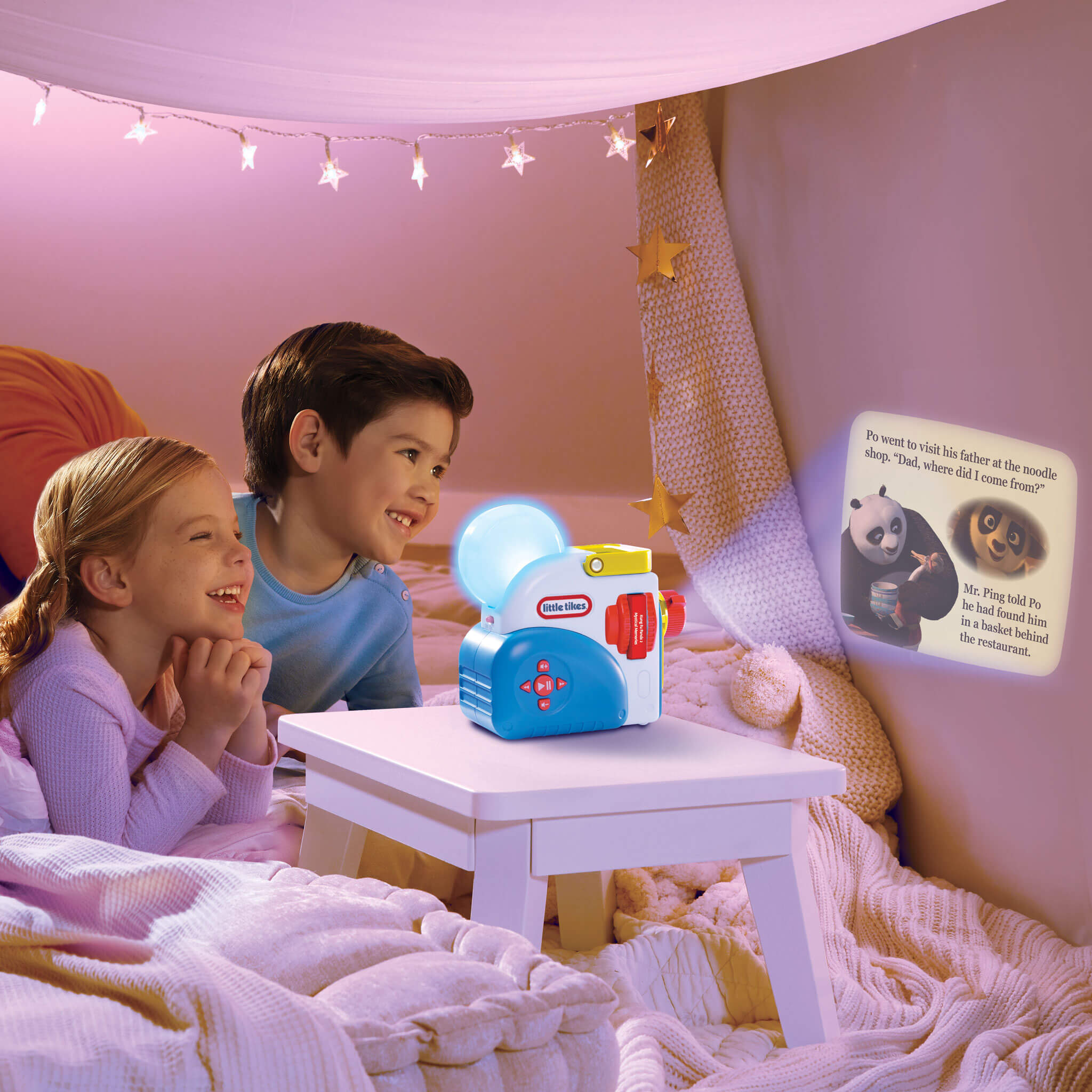 Kids watching story on the wall